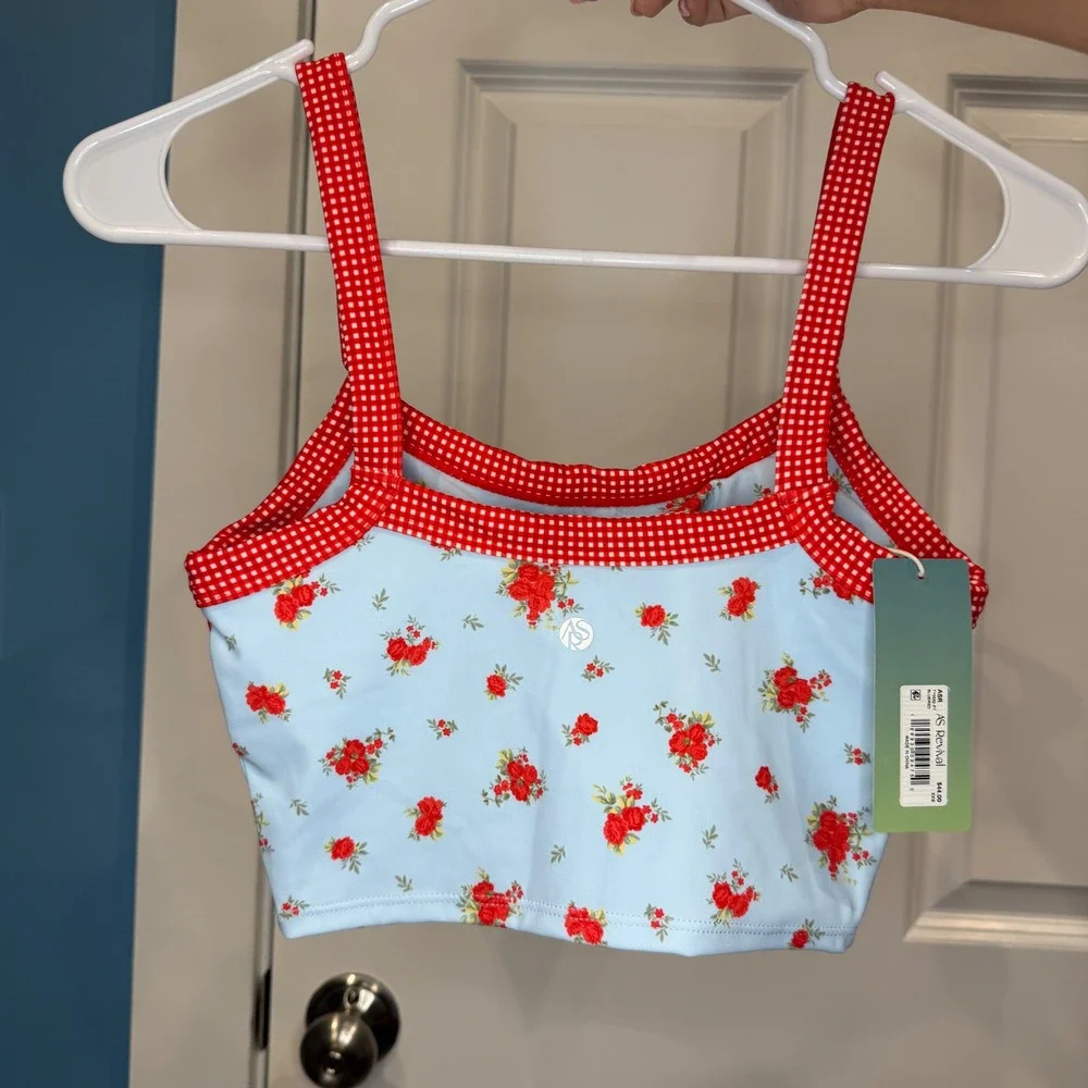 AS Revival Floral Gingham Activewear Set Skort and‎ Crop Top Size XXS